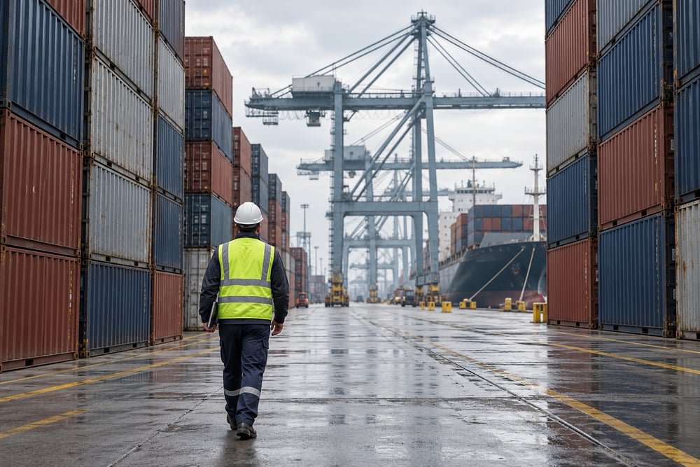 Logistics coordinator in a shipping container yard